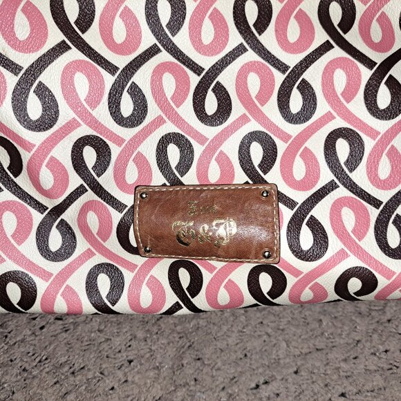 VINTAGE JUICY COUTURE-Y2K Geometric Pink/Brown Tote-Large Leather Charm-Excellen - Picture 4 of 13